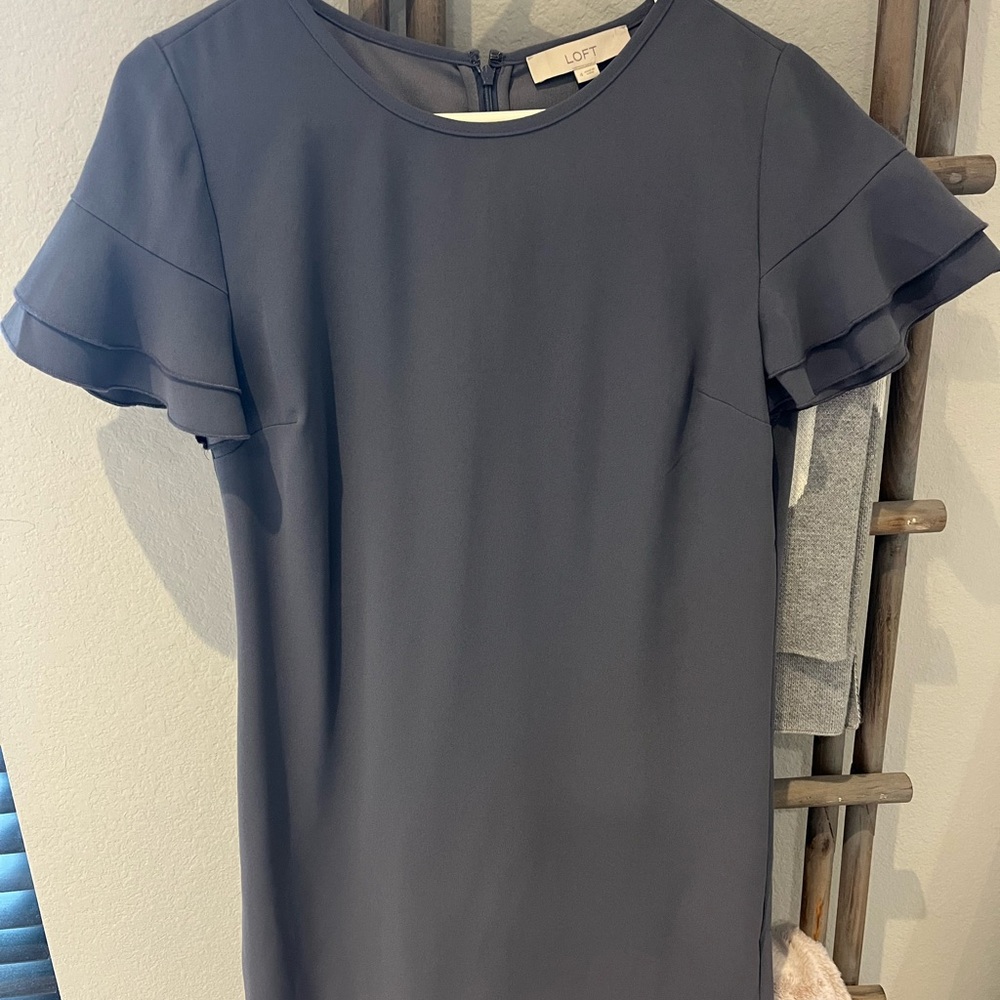 LOFT Women's Classic Blue Ruffle Sleeve Mini Dress
